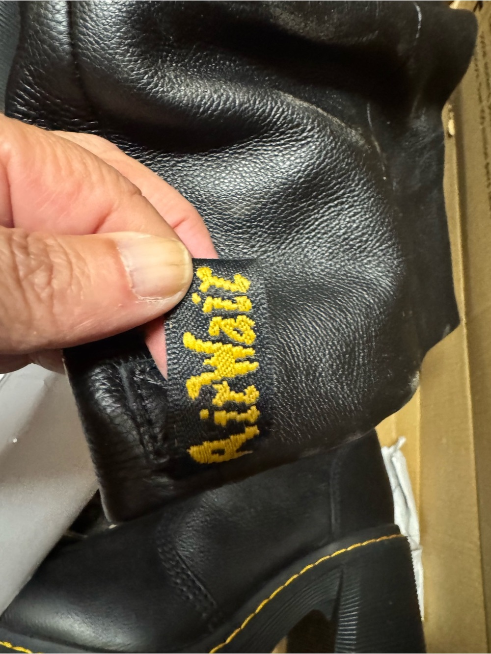 Dr. Martens Black Leather Platform Boots with Yellow Stitching - Picture 6 of 7